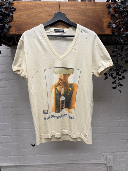 2000s Dolce & Gabbana ‘Pepsi’ Distressed White V-Neck Cotton T-Shirt