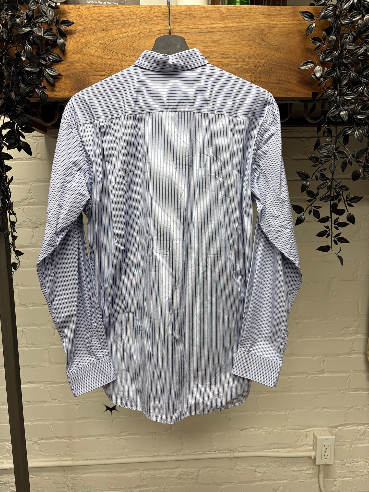 Comme Des Garçons Shirt x Futura2000 Graphic/Pinstripe Blue Button Up Shirt