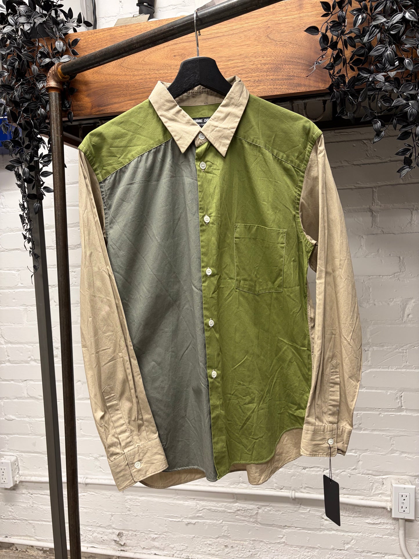 2020 Comme Des Garçons Homme Deux Colorblocked Green/Brown Button Up Shirt