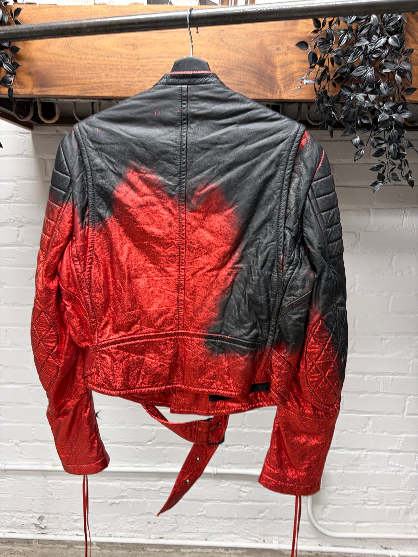 SS2017 Haider Ackermann Runway ‘Spray Painted’ Black/Red Gradient Leather Moto Jacket