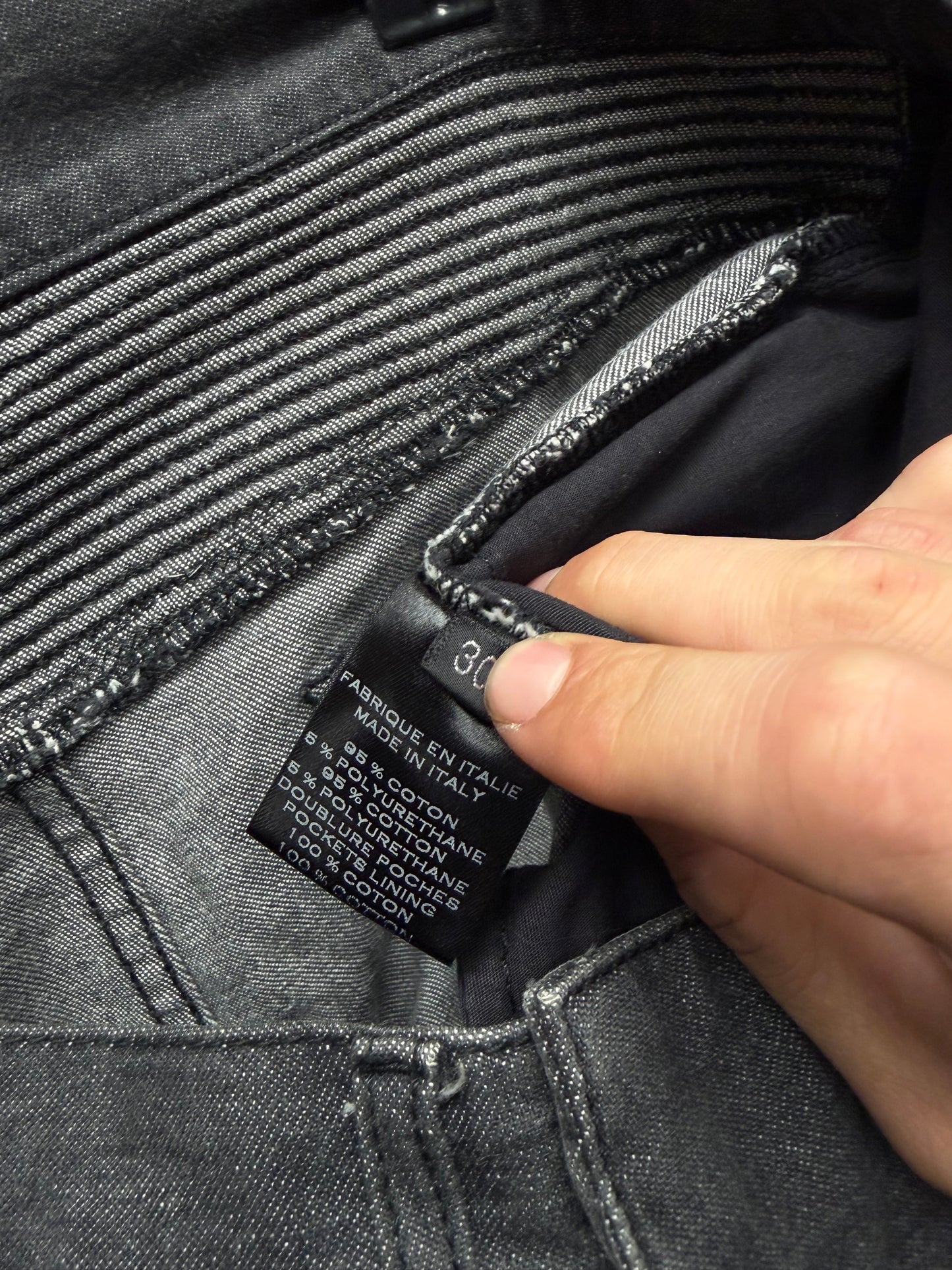 Balmain Dirty Black Biker Knee Skinny Jeans