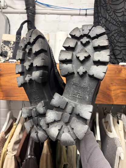 Prada ‘Monolith’ Black Leather Platform Sole Derbies