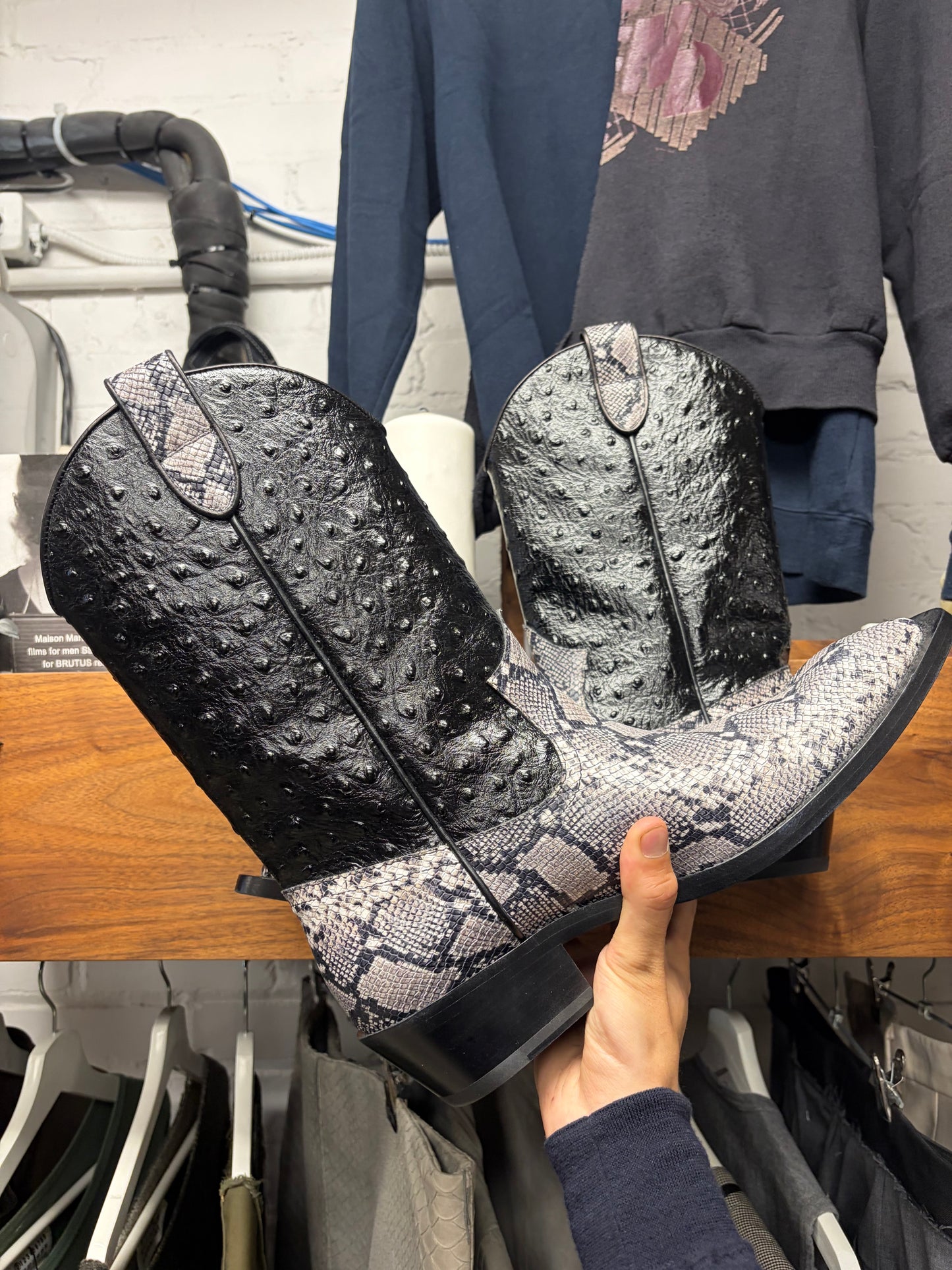 Martine Rose Ostrich/Snakeskin Embossed Leather Cowboy Boots
