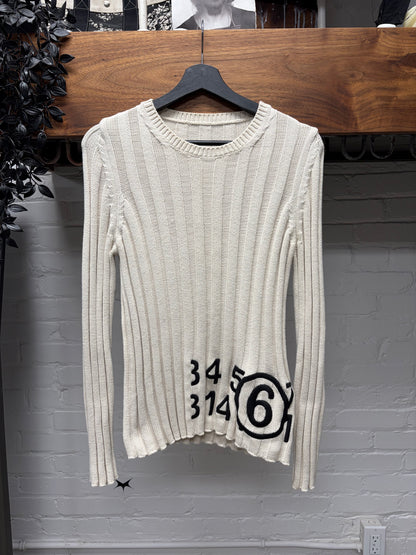 SS2020 Maison Margiela Cream White Ribbed Logo Knit Sweater