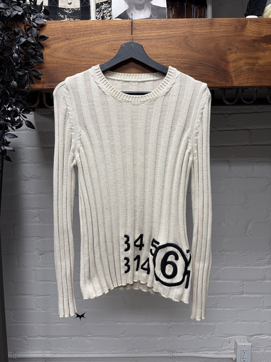 SS2020 Maison Margiela Cream White Ribbed Logo Knit Sweater