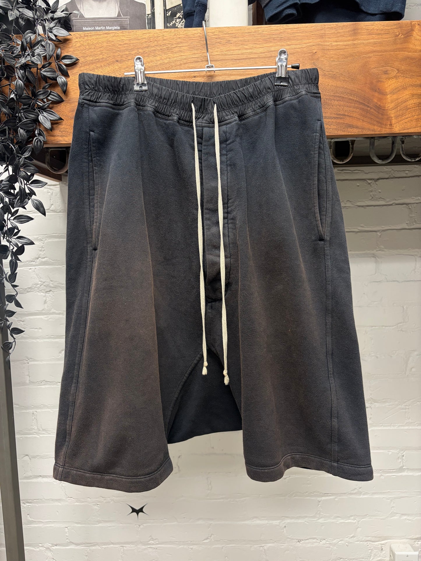 Rick Owens Sun-Faded Black Cotton Pod Shorts