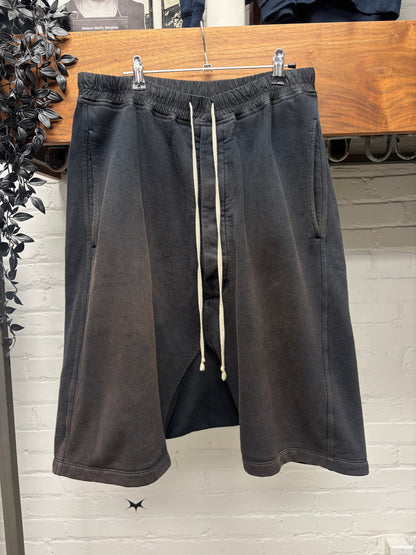 Rick Owens Sun-Faded Black Cotton Pod Shorts