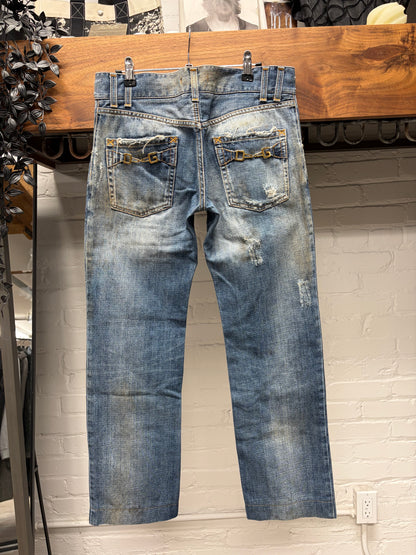 2000s Dolce & Gabbana ‘Horsebit’ D&G Logo Mudwash Blue Denim