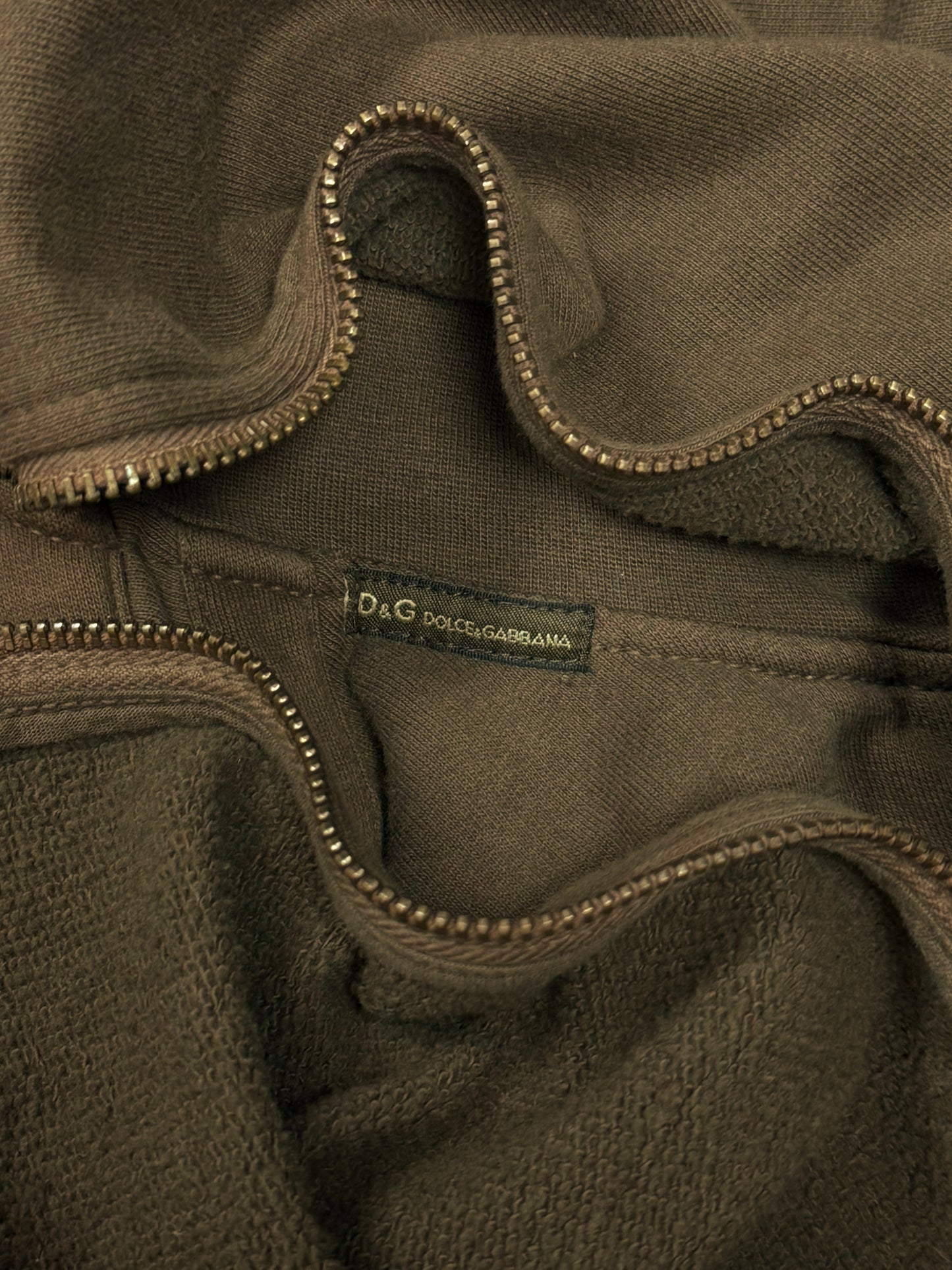 Dolce & Gabbana Military Pocket Washed Brown Zip Up Sweater