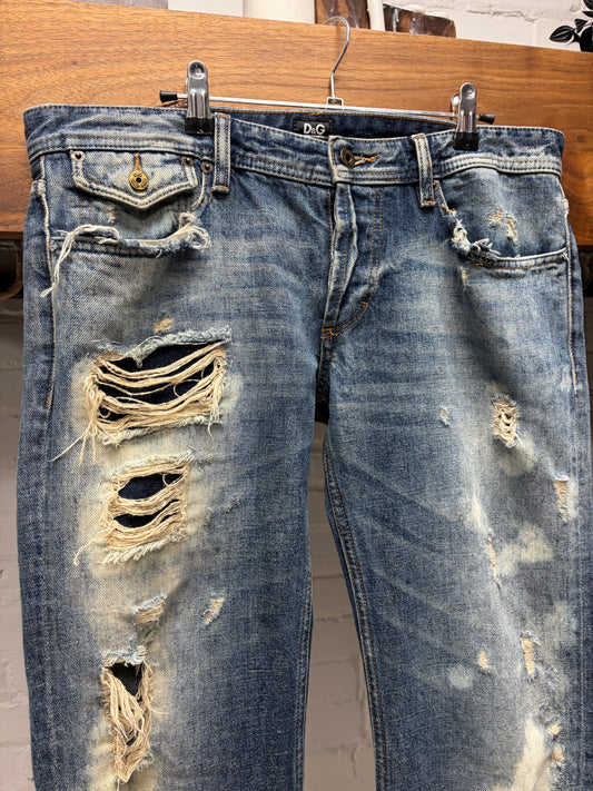 2000s Dolce & Gabbana Distressed Blue Bootcut Denim