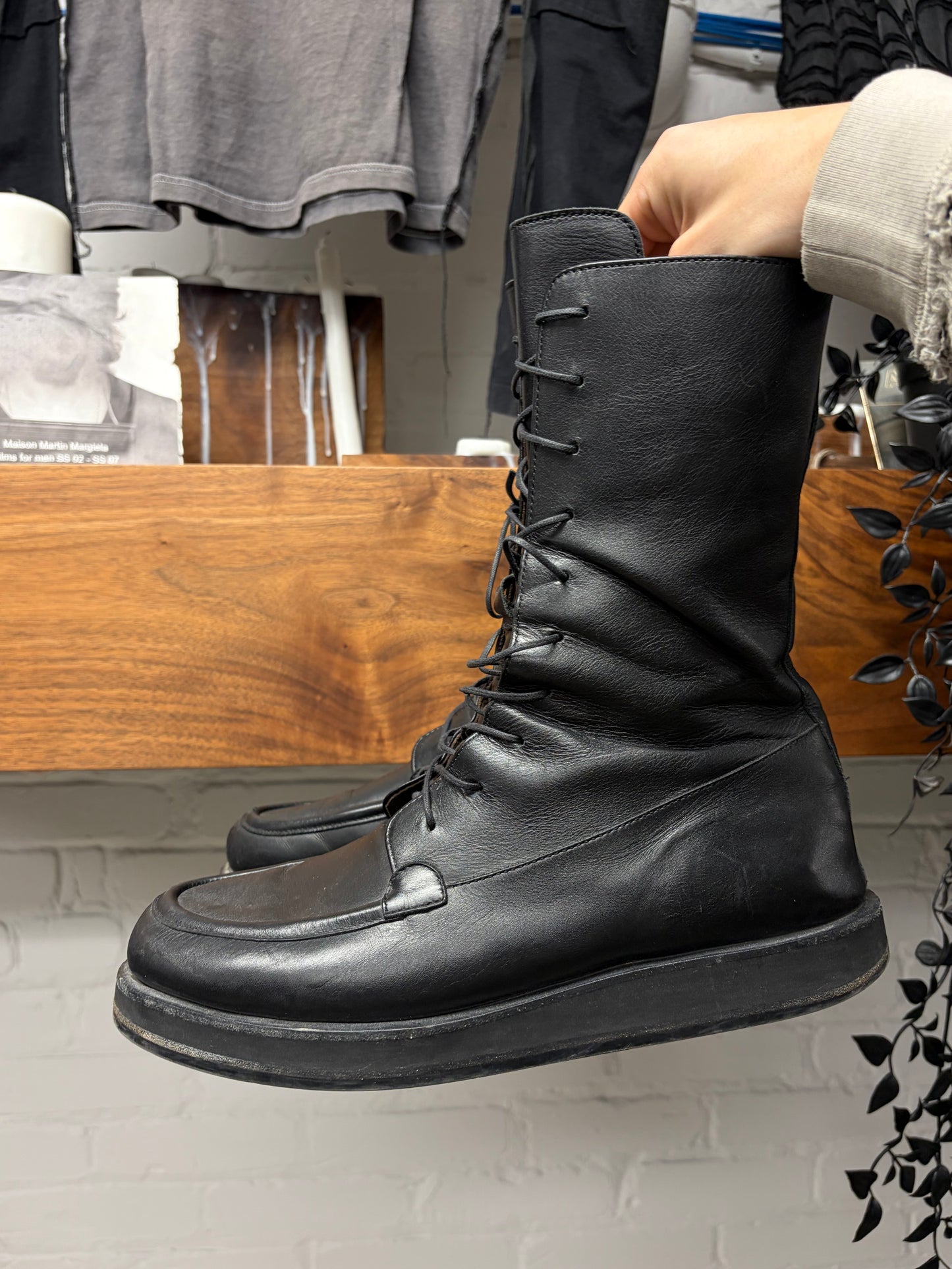 The Row ‘Patty’ Black Calfskin Leather Lace-Up Combat Boots