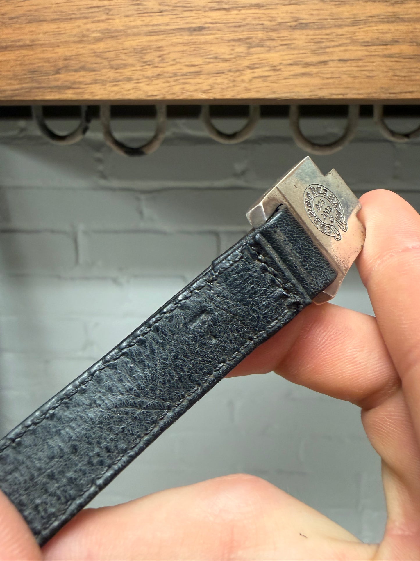 Chrome Hearts ‘Plus Cross’ 925 Silver Black Leather Bracelet