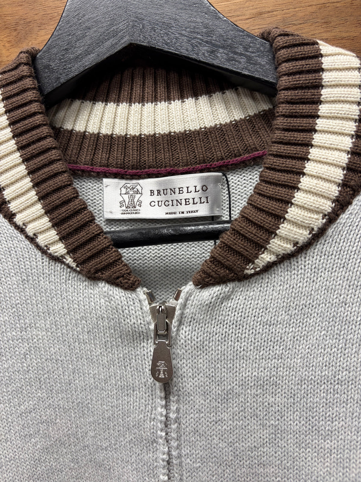 Brunello Cucinelli Grey/Brown Knit Zip-Up Bomber Jacket