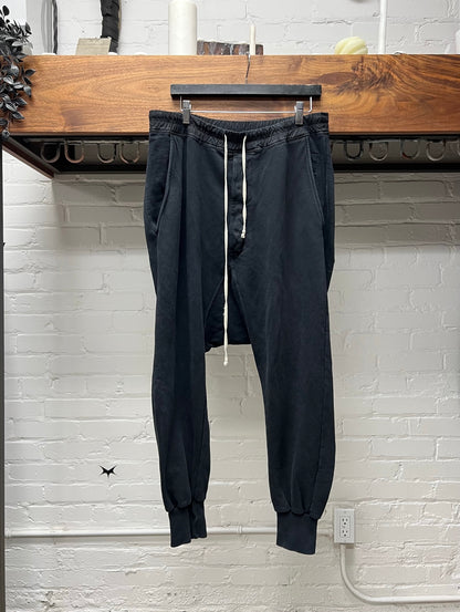 Rick Owens Drop Crotch Black Cotton Drawstring Sweatpants