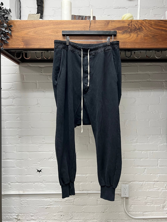 Rick Owens Drop Crotch Black Cotton Drawstring Sweatpants