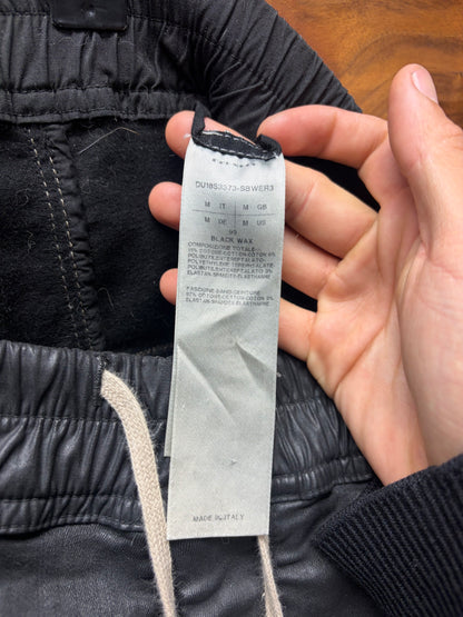 AW2017 Rick Owens 'Glitter' Waxed Black 'Subhuman' Patch Cropped
Drop Crotch Pants