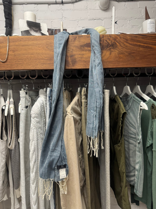 Yohji Yamamoto ‘Y’s’ Blue/White Fringed Sheer Cotton Scarf