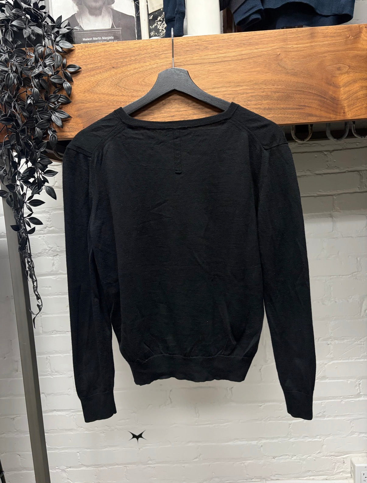 2017 Saint Laurent Black Lightweight Wool Knit Distressed V-Neck Sweater