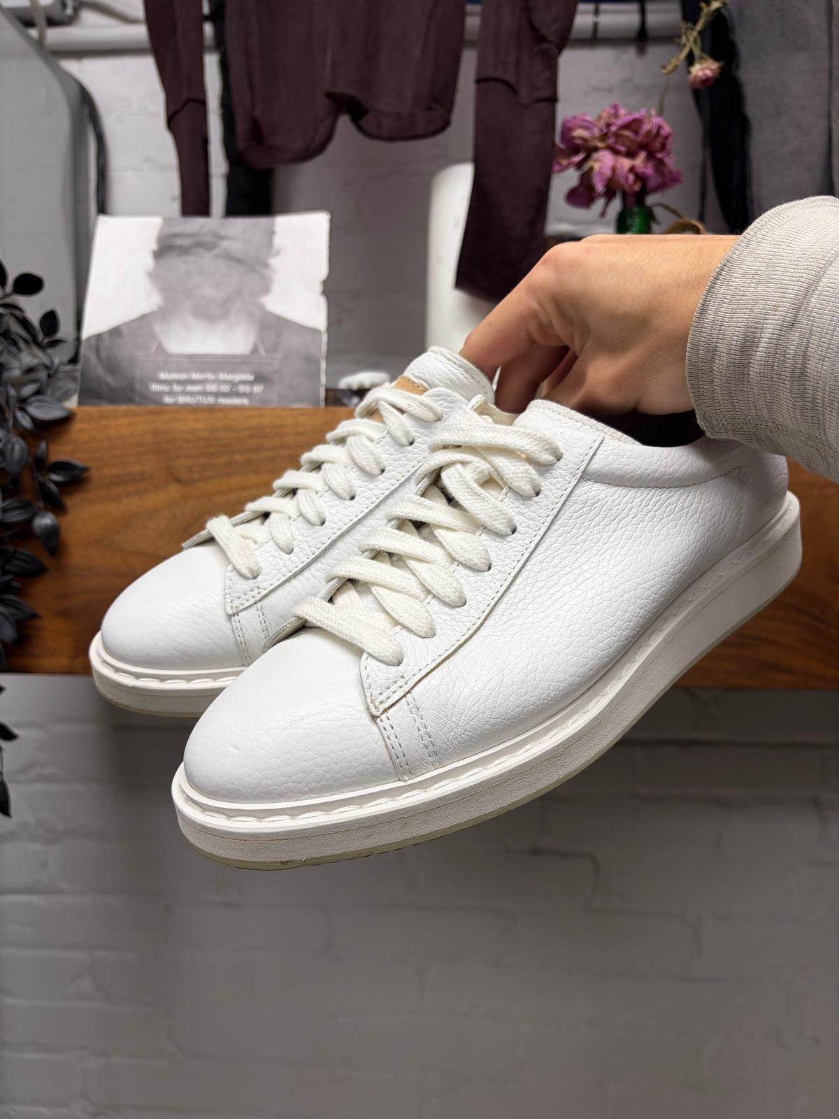 Brunello Cucinelli Grained White Calfskin Leather Low Top Sneakers