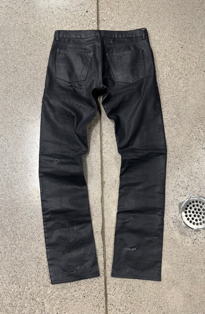 SS2004 Dior Homme ‘Strip’ by Hedi Slimane Waxed Black Distressed Skinny Denim