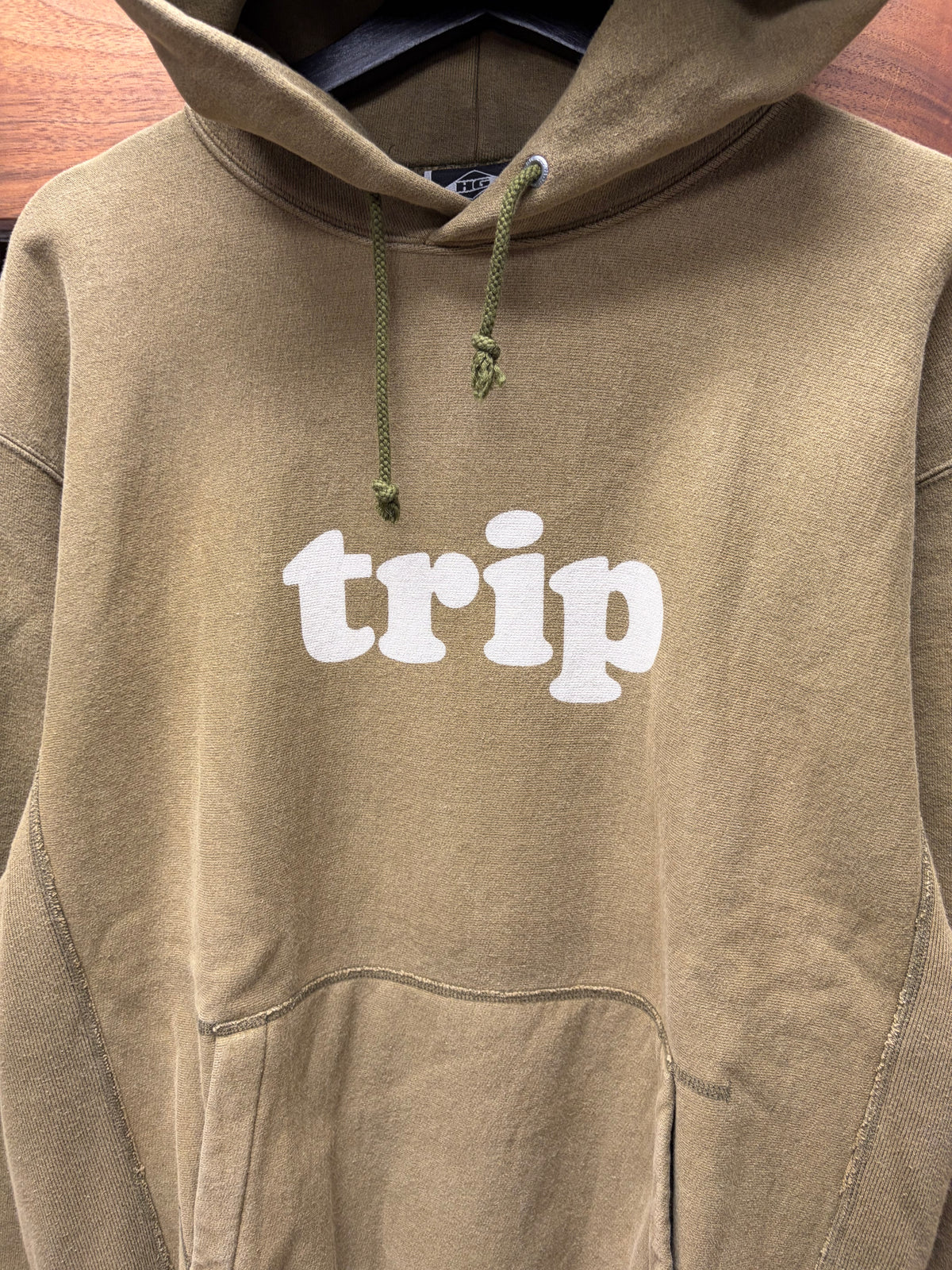 2000s Hysteric Glamour ‘Trip’ Faded Green/White Pullover Hoodie