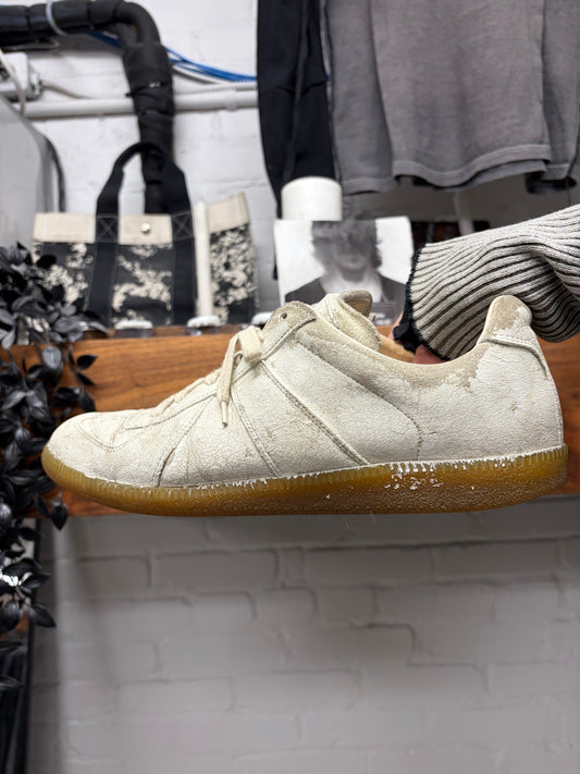 Maison Margiela ‘G.A.T.’ Paint Coated White Leather Low Top Sneakers