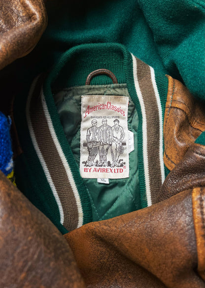 1990’s Avirex ‘USA’ Forest Green Wool/Brown Leather Bomber Jacket