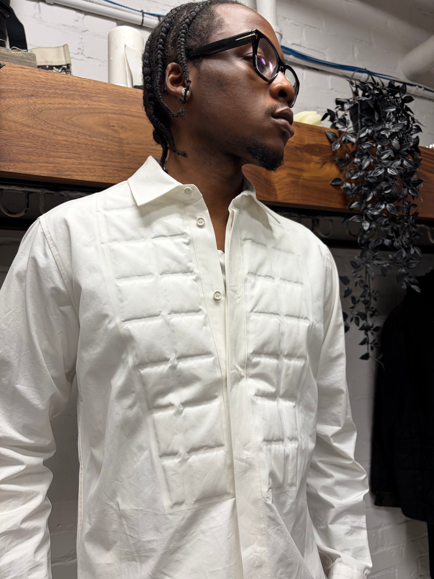 Pre AW2020 Bottega Veneta ‘Padded Bib’ White Cotton Button Down Shirt