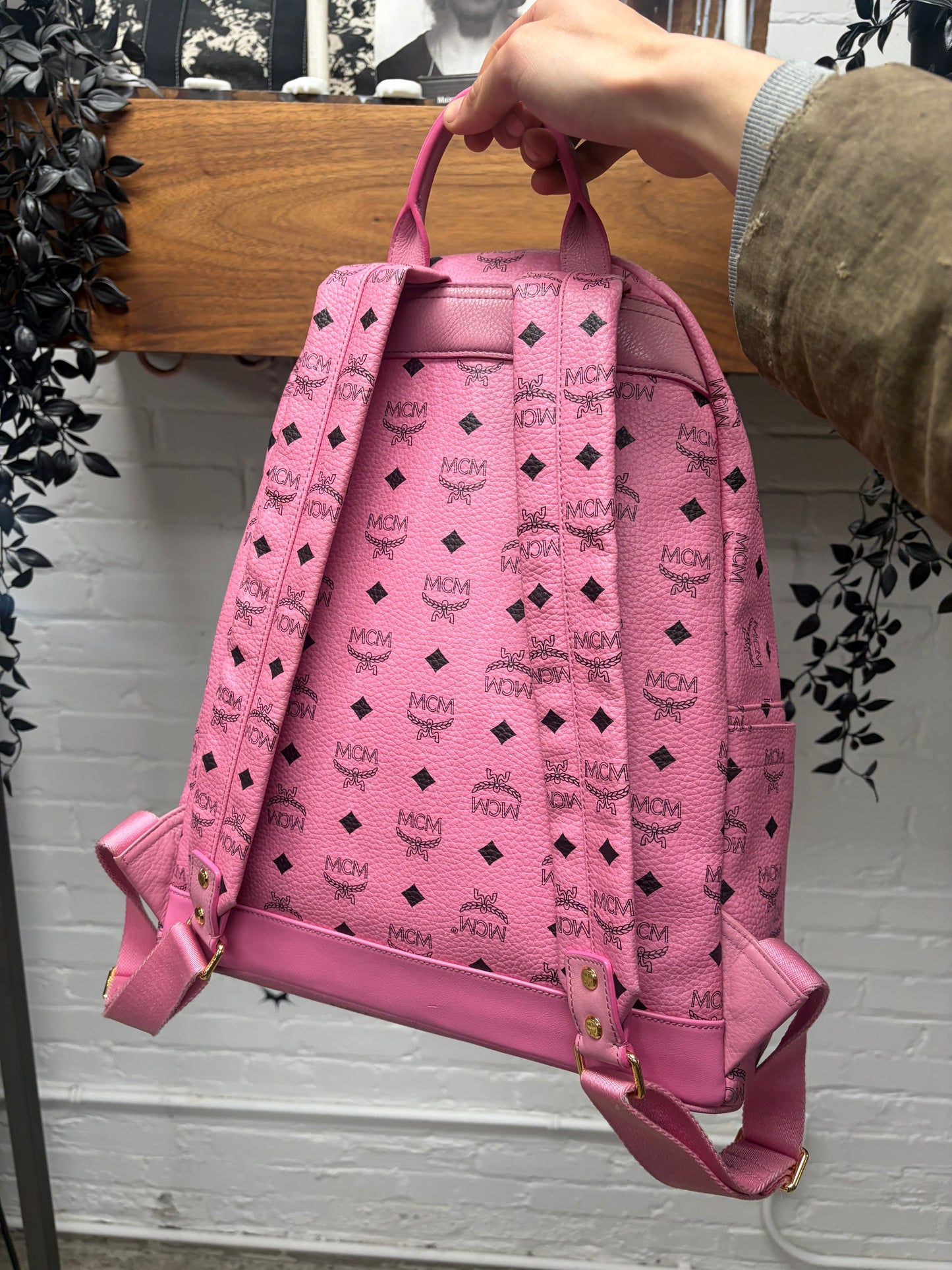 MCM ‘Viestos’ Pink Leather Stark Studded Backpack