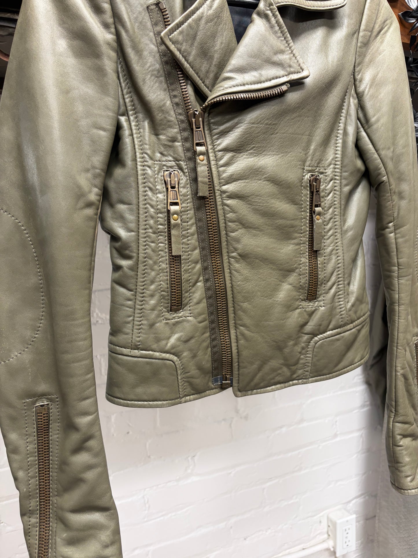 2009 Balenciaga ‘Olive’ Lambskin Leather Perfecto Zip Biker Jacket