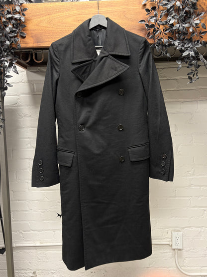 Vintage Helmut Lang Full Length Black Wool Double Breasted Coat