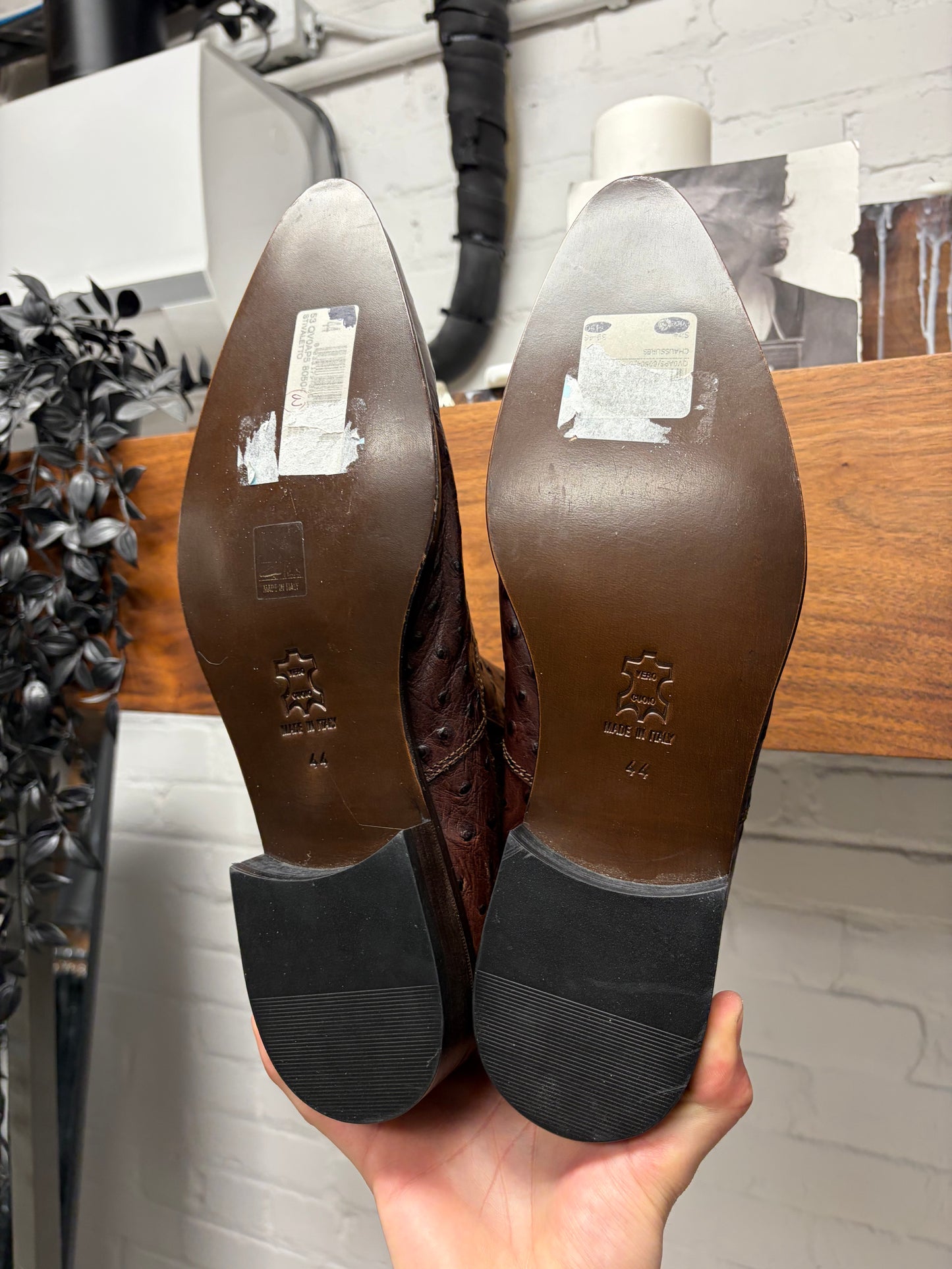 Vintage Versace ‘Ostrich Leather’ Brown Pointed Toe Boots