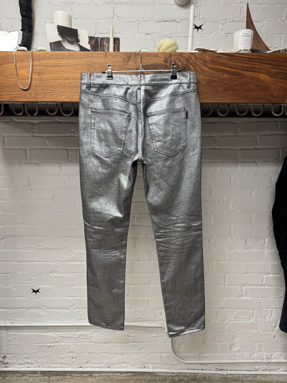 2018 Saint Laurent Silver Waxed ‘D02’ Skinny Denim