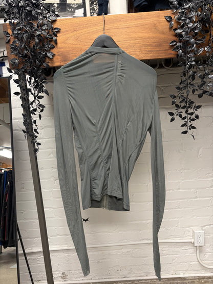 Rick Owens Lilies Sheer Mesh Asymmetric High Neck Zip Top