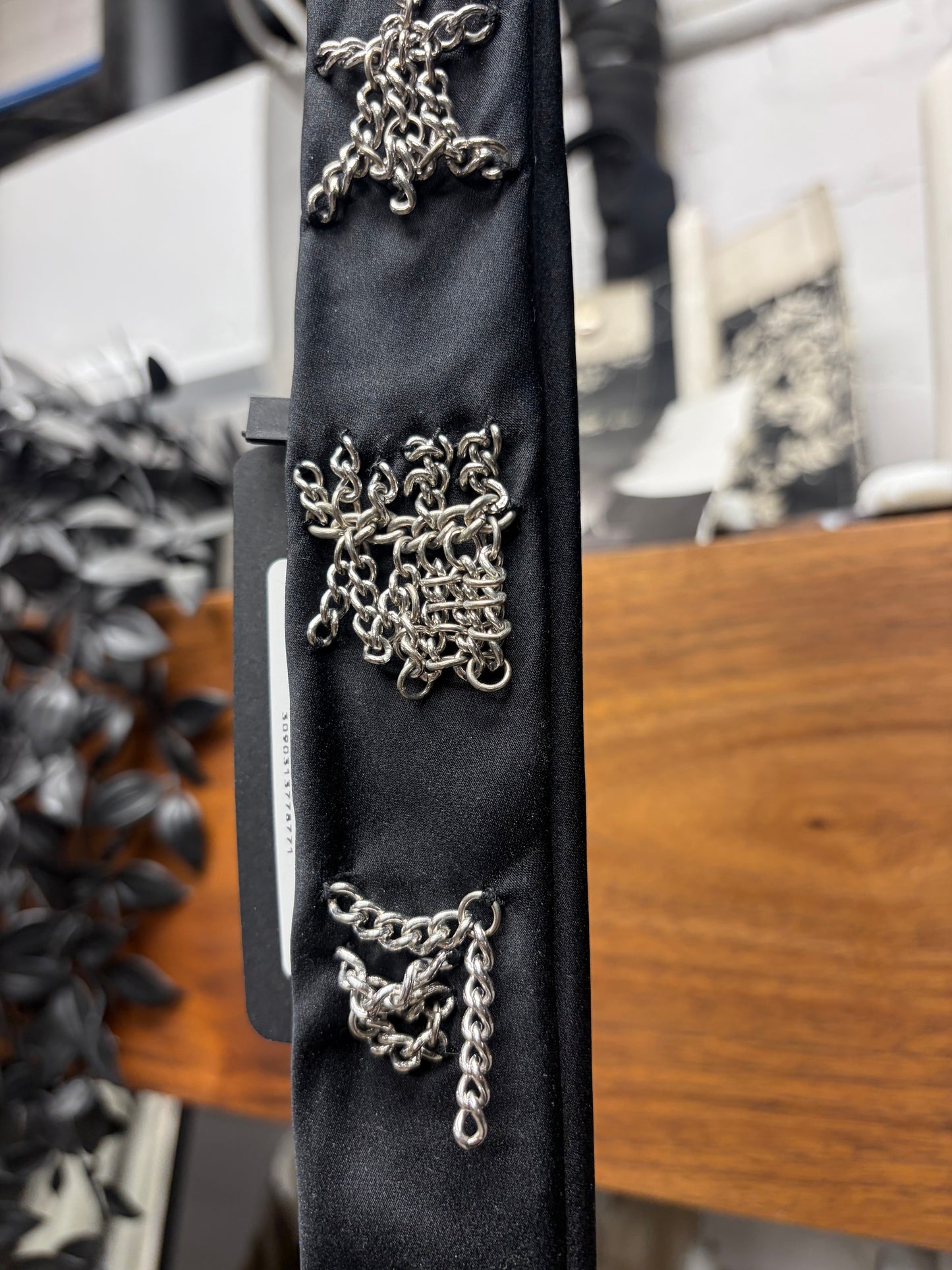 AW2016 Yohji Yamamoto Pour Homme ‘Chain Mail’ Black Silk Necktie