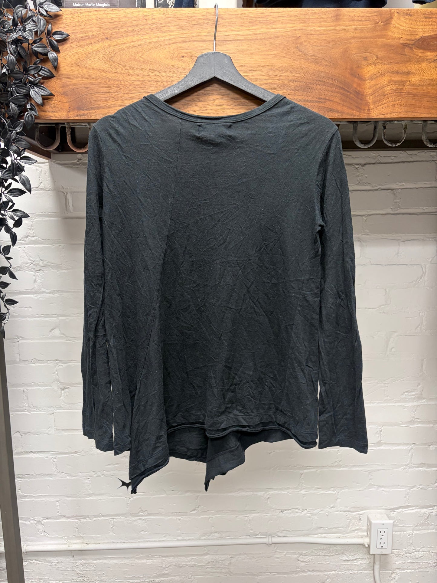 Yohji Yamamoto ‘Y’s’ Asymmetric Black Cotton Henley Long Sleeve Shirt