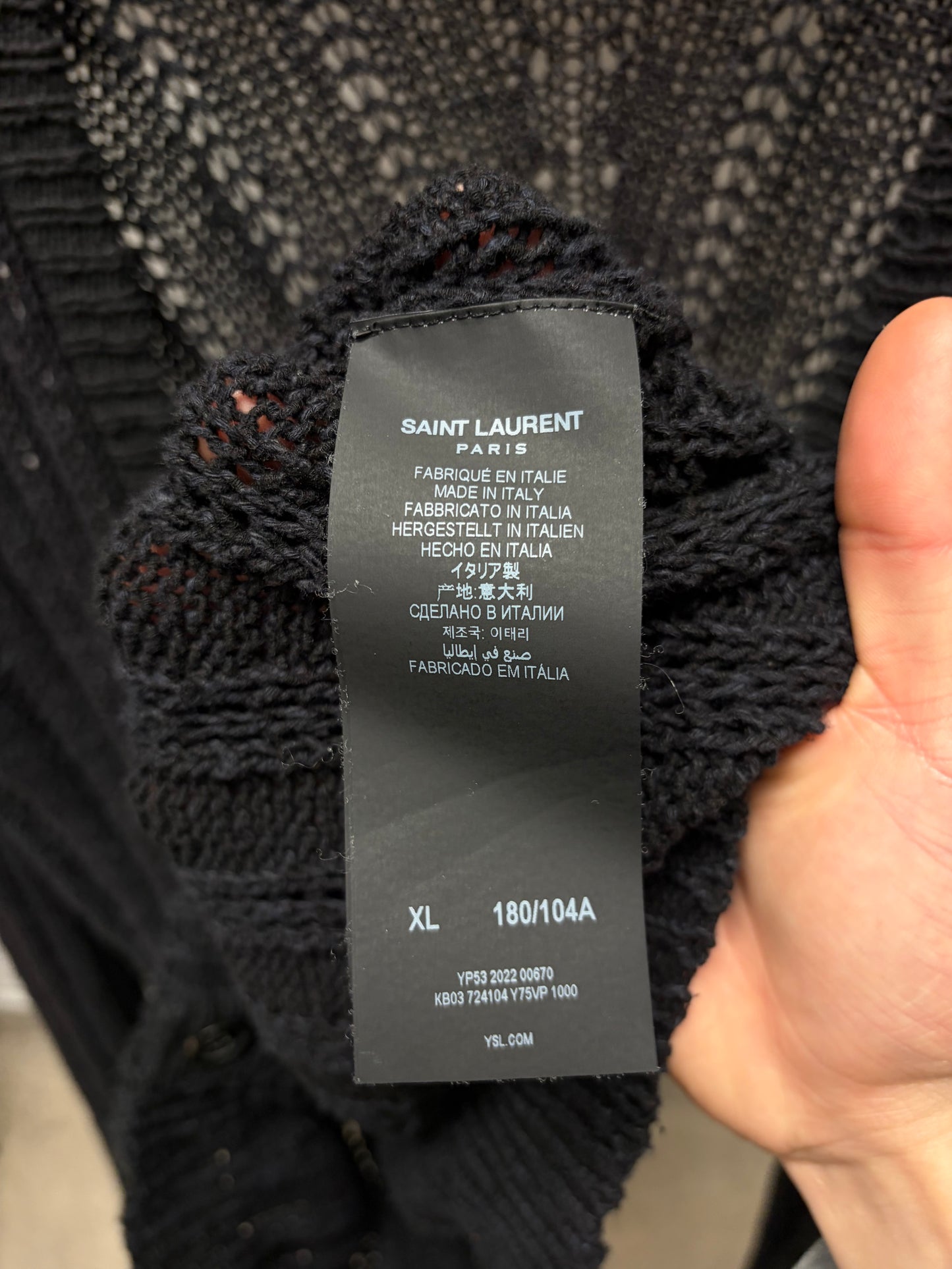 2022 Saint Laurent Double Breasted ‘Loose Gauge’ Tuxedo Knit Cardigan