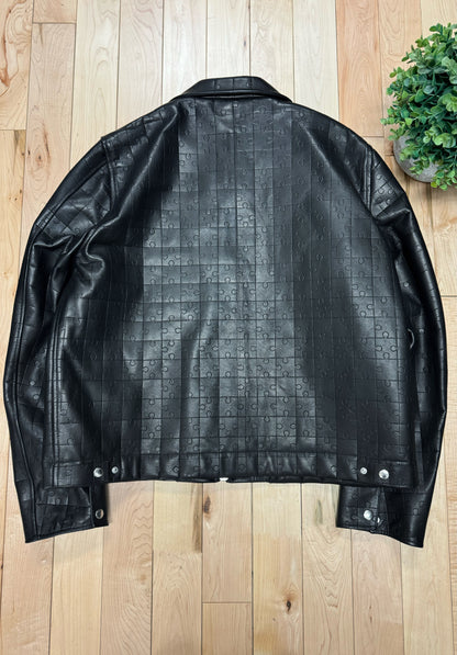 Vetements ‘Puzzle’ Embossed Black Leather Zip-Up Jacket