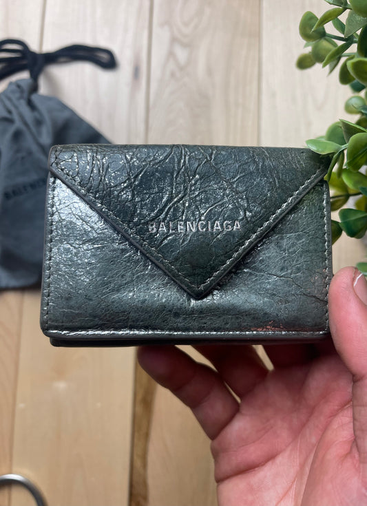 Balenciaga Papier Trifold Compact Silver Wallet