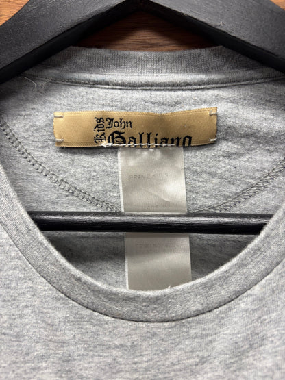 John Galliano ‘Newspaper Print’ Cropped Grey Short Sleeve Shirt