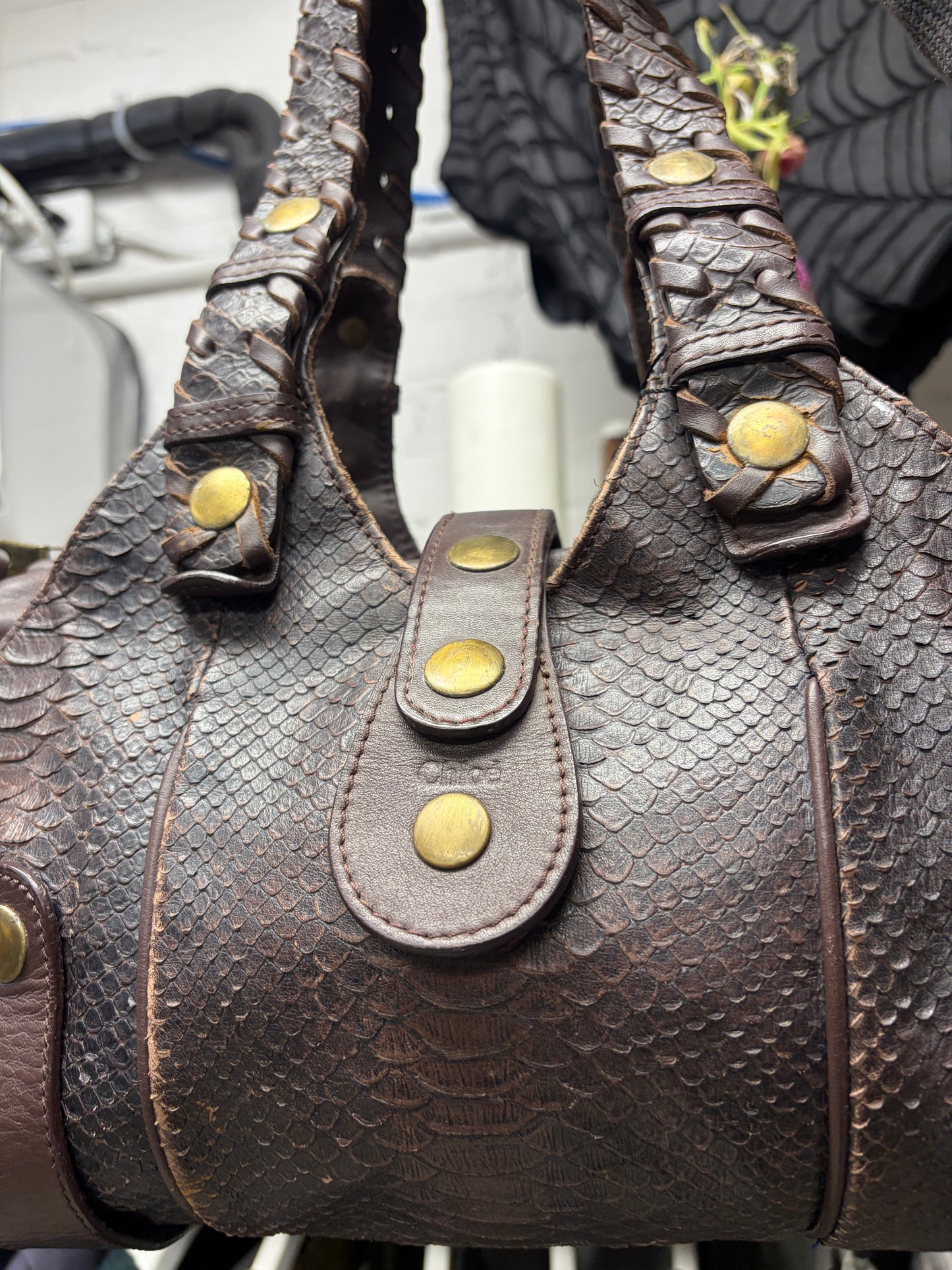 2000s Chloe ‘Silverado’ Brown Genuine Python Leather Shoulder Bag