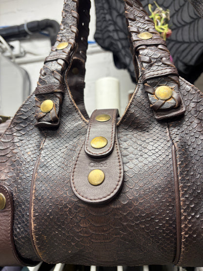 2000s Chloe ‘Silverado’ Brown Genuine Python Leather Shoulder Bag