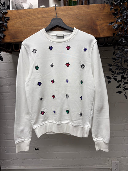 Dior Homme Multi-Coloured ‘Bee Logo’ Patch Embroidered White Crewneck Sweater