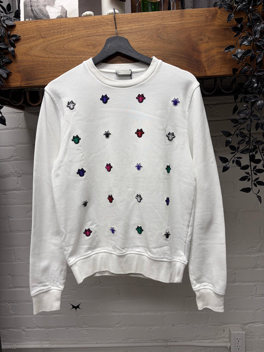 Dior Homme Multi-Coloured ‘Bee Logo’ Patch Embroidered White Crewneck Sweater