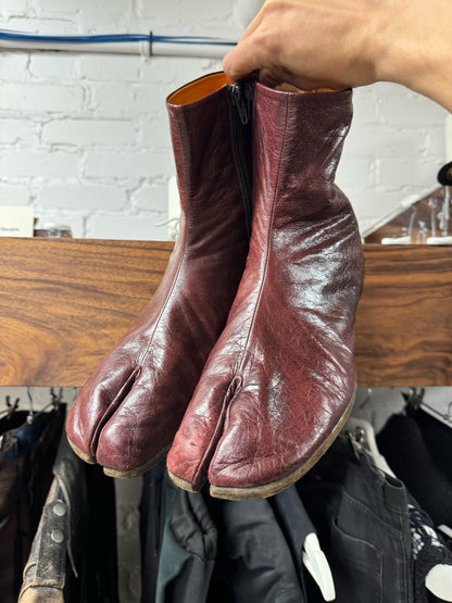Maison Margiela ‘Tabi’ Split Toe Oxblood Red Leather Flat Sole Boots