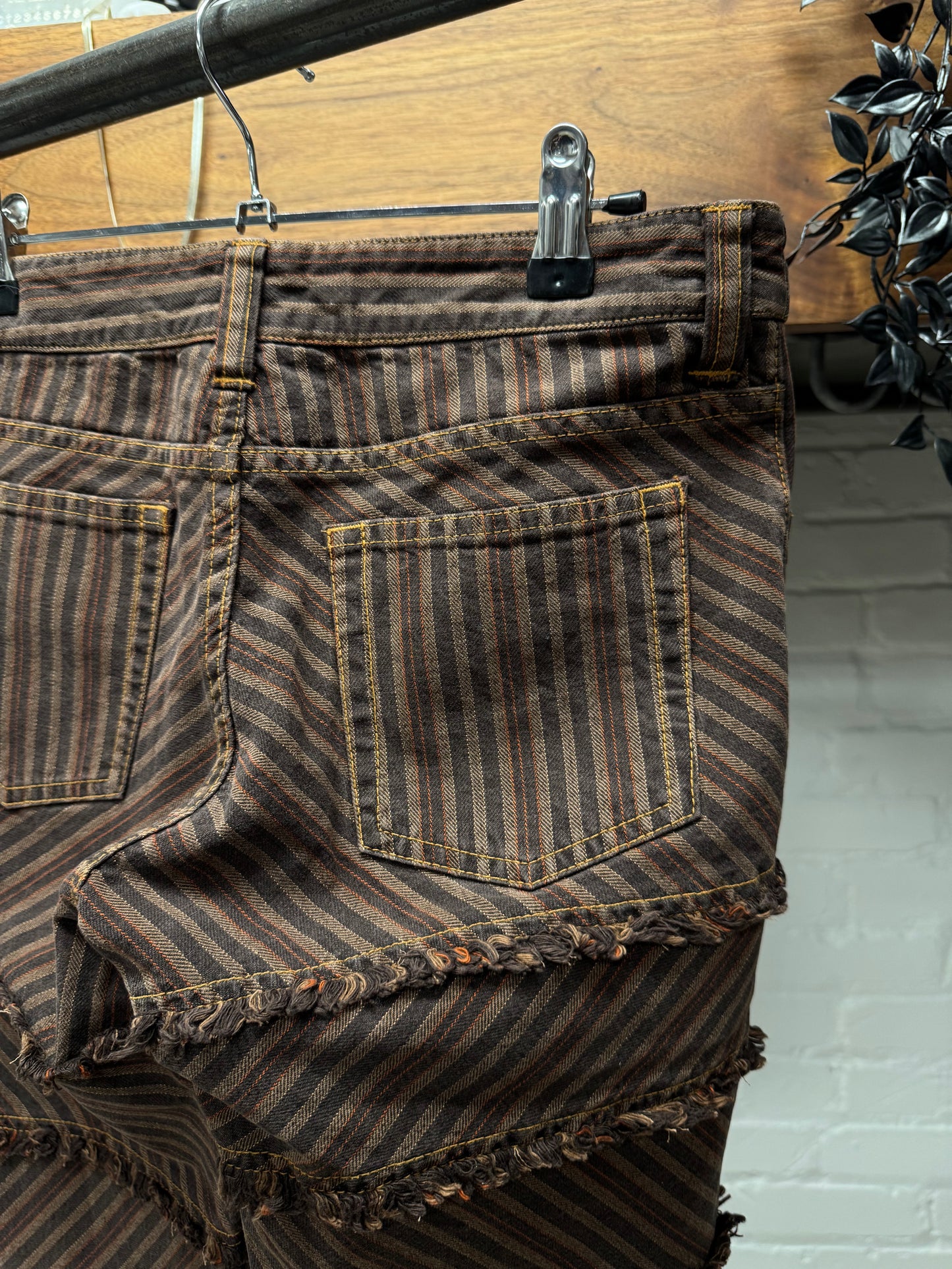 SS2002 Junya Watanabe Striped Brown Patchwork Flared Denim