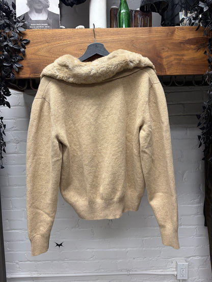 Vintage 90s Jean Paul Gaultier Knit Piqué Collared Sweater with Removable Fur Trim