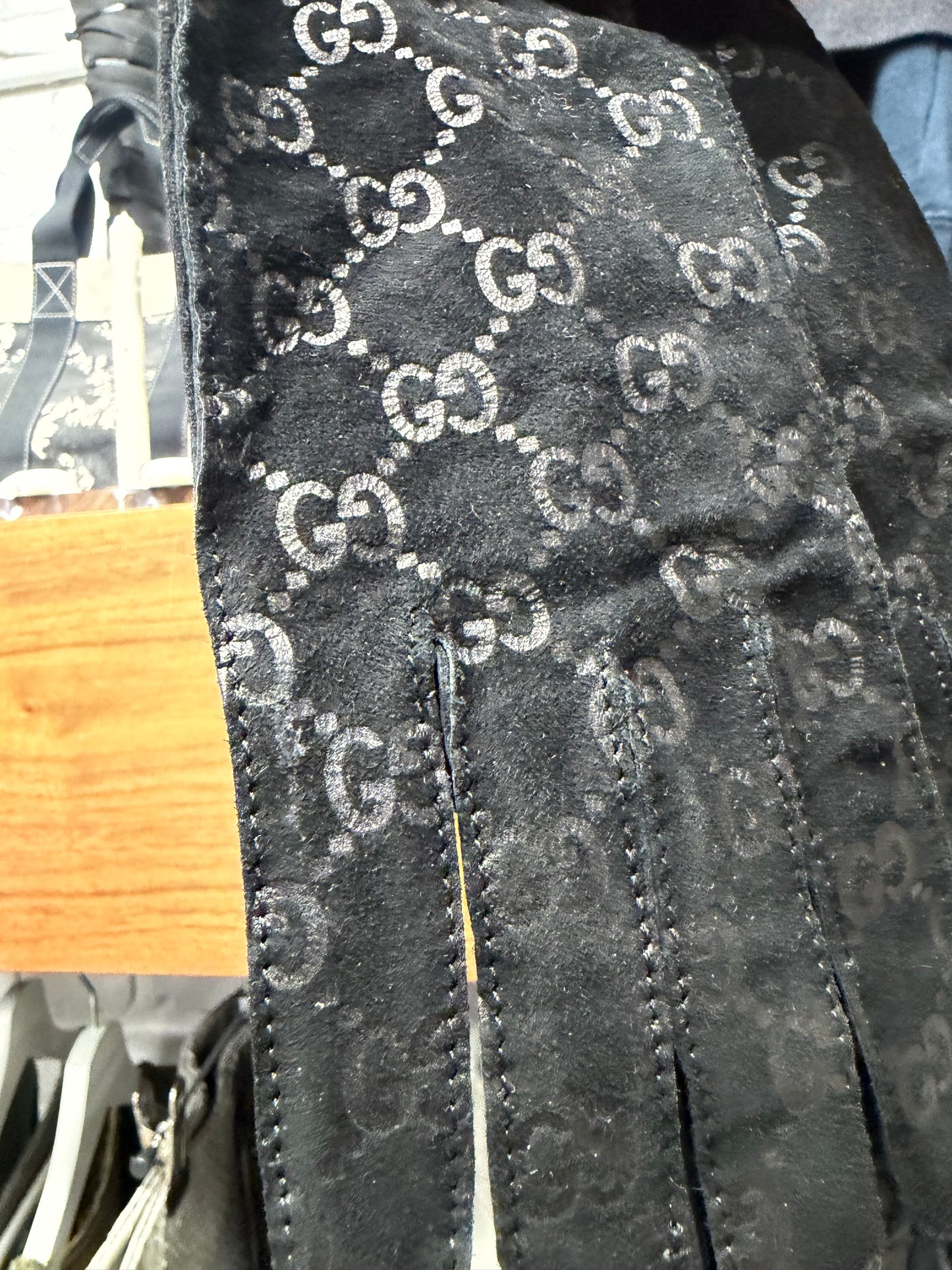 2000s Vintage Gucci Black ‘Guccisima’ Monogram Leather Gloves