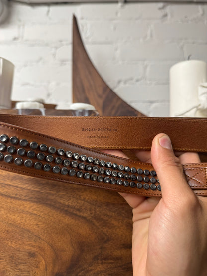 Saint Laurent Leather Studded Brown Calfskin Leather Belt