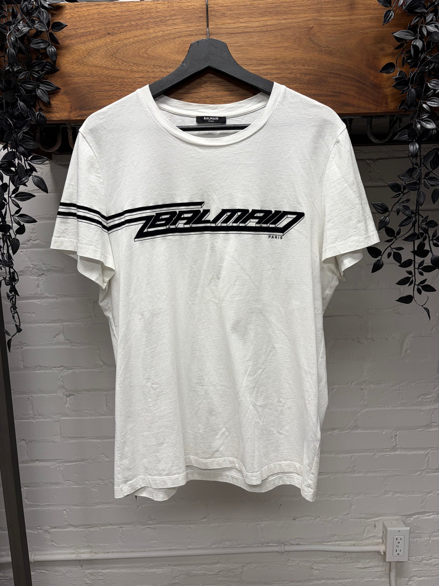 Balmain Embroidered ‘Slant’ Logo White T-Shirt